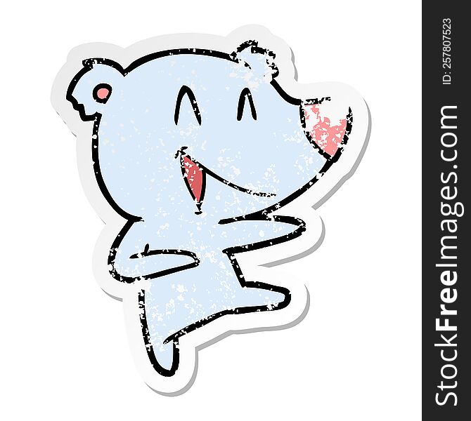 Distressed Sticker Of A Laughing Bear Cartoon