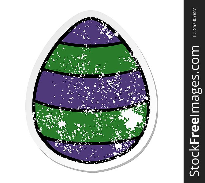 Distressed Sticker Of A Quirky Hand Drawn Cartoon Easter Egg