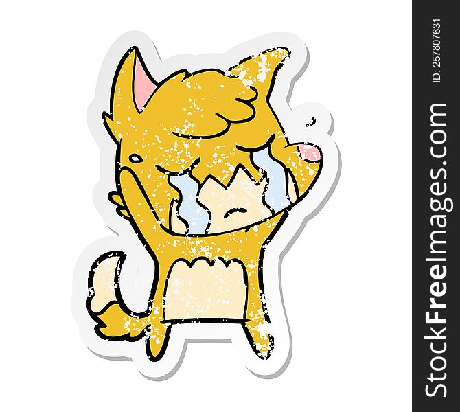 Distressed Sticker Of A Crying Fox Cartoon