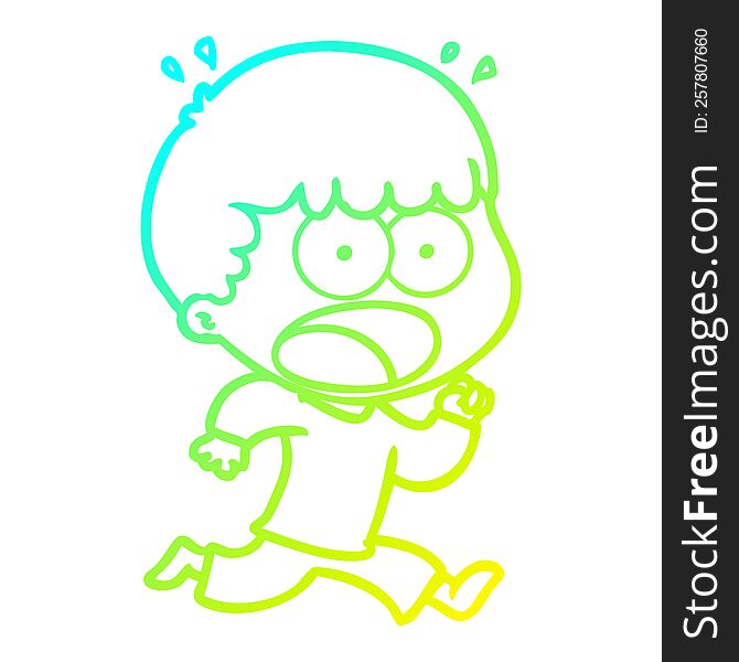 Cold Gradient Line Drawing Cartoon Shocked Man Running Away