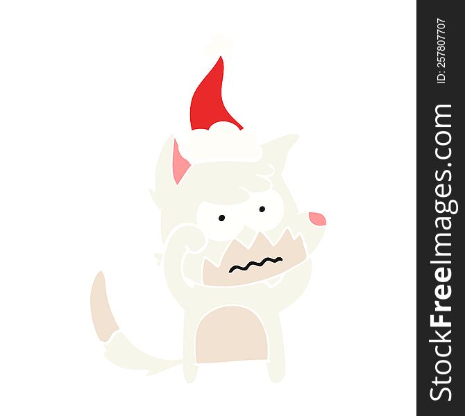 hand drawn flat color illustration of a annoyed fox wearing santa hat