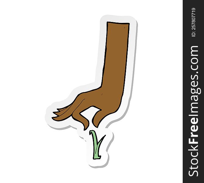sticker of a cartoon hand picking blade of grass