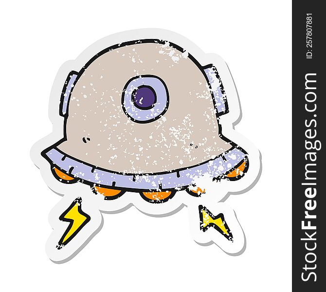 distressed sticker of a cartoon UFO