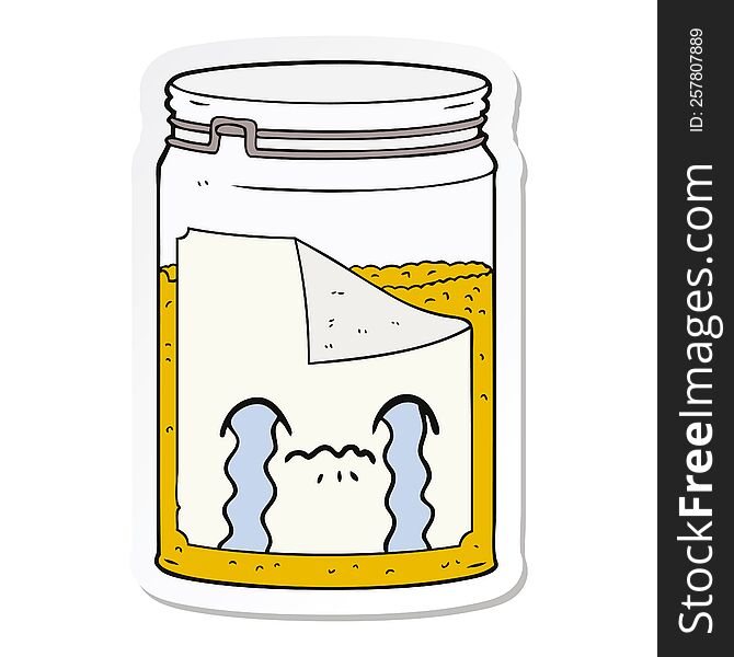 Sticker Of A Cartoon Glass Jar Crying