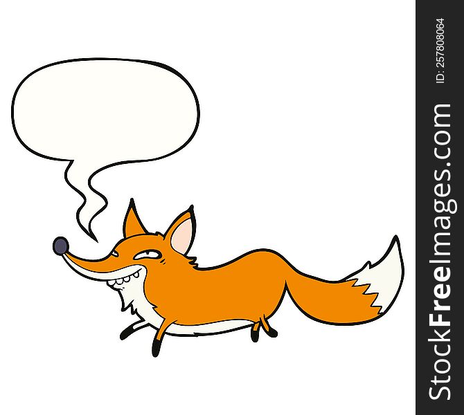 Cute Cartoon Sly Fox And Speech Bubble