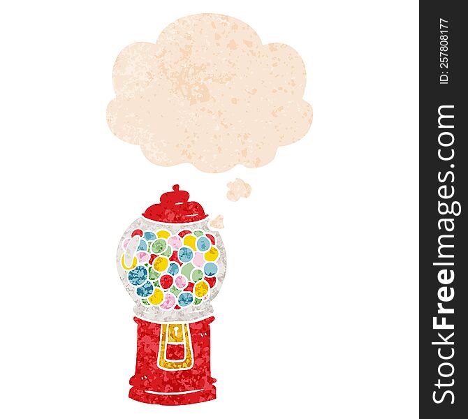 cartoon gumball machine with thought bubble in grunge distressed retro textured style. cartoon gumball machine with thought bubble in grunge distressed retro textured style