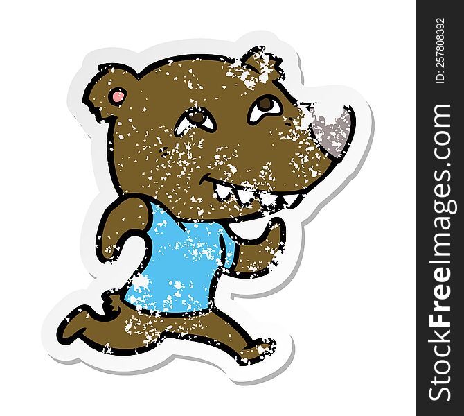 Distressed Sticker Of A Cartoon Bear Running