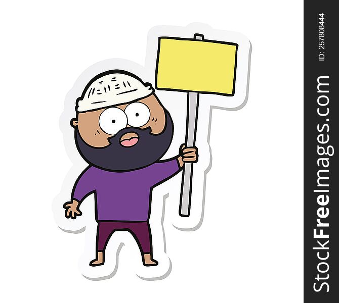 sticker of a cartoon bearded man with signpost
