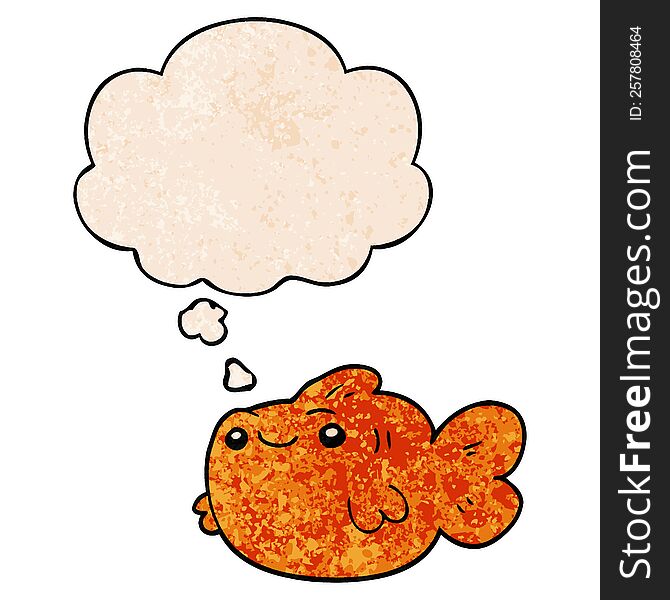 Cartoon Fish And Thought Bubble In Grunge Texture Pattern Style