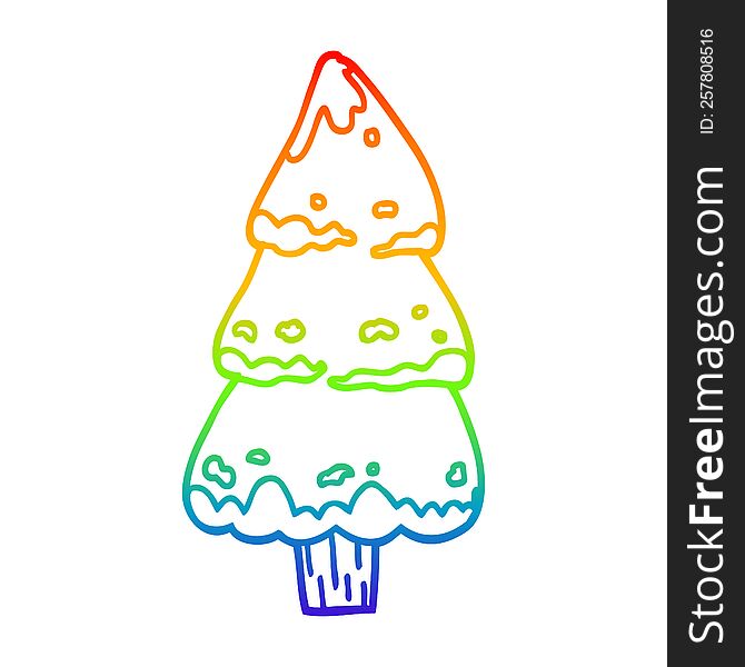 Rainbow Gradient Line Drawing Cartoon Pine Trees
