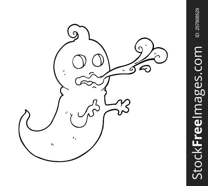 freehand drawn black and white cartoon slimy ghost