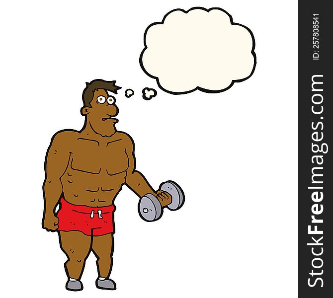 Cartoon Man Lifting Weights With Thought Bubble