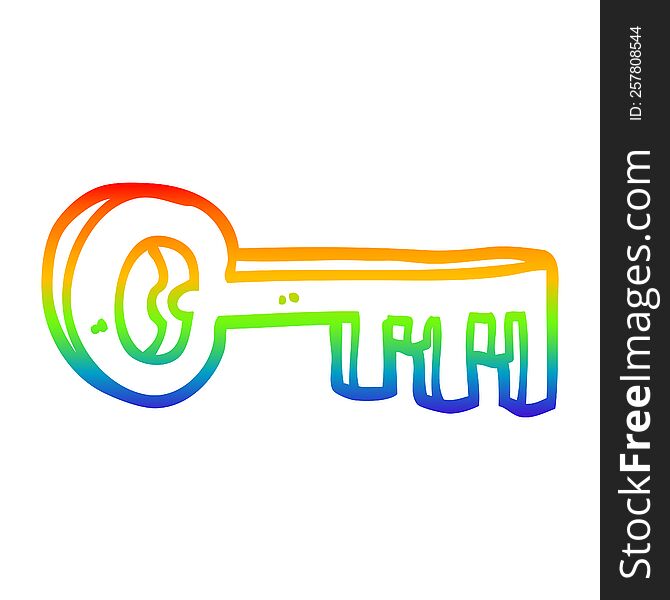 rainbow gradient line drawing of a cartoon gold key