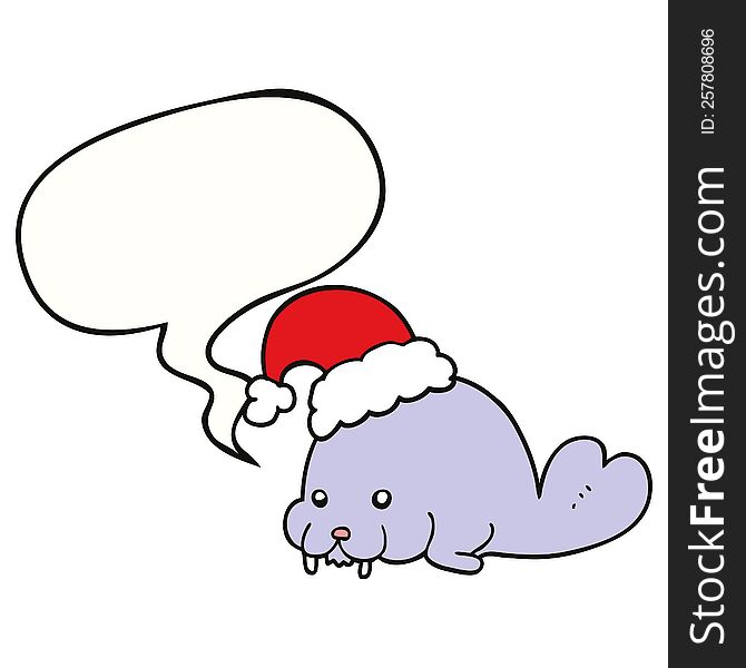 Cartoon Christmas Walrus And Speech Bubble