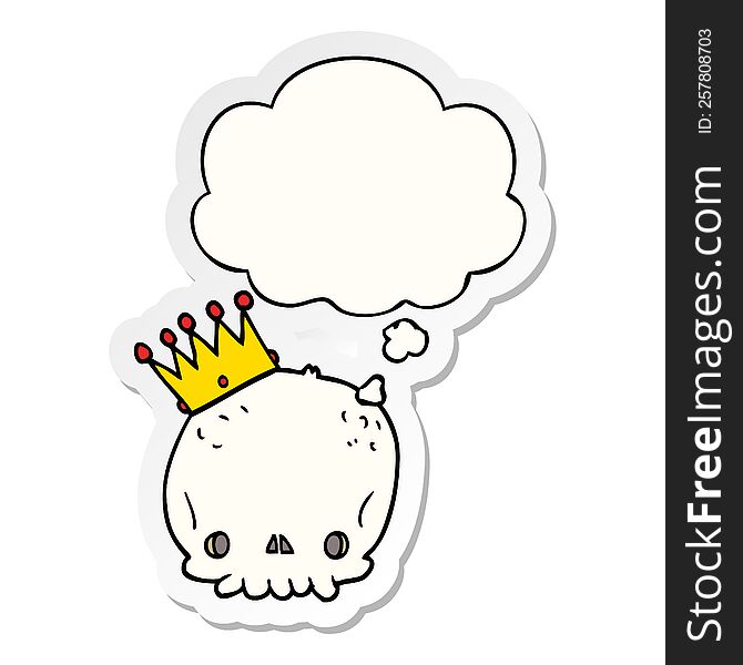 Cartoon Skull With Crown And Thought Bubble As A Printed Sticker