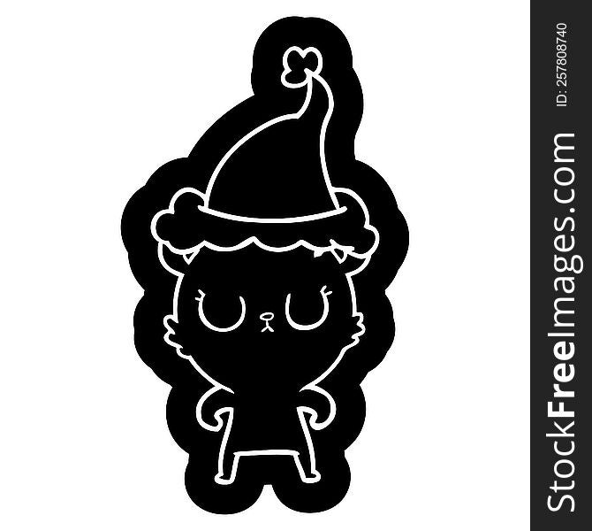 peaceful quirky cartoon icon of a bear wearing santa hat
