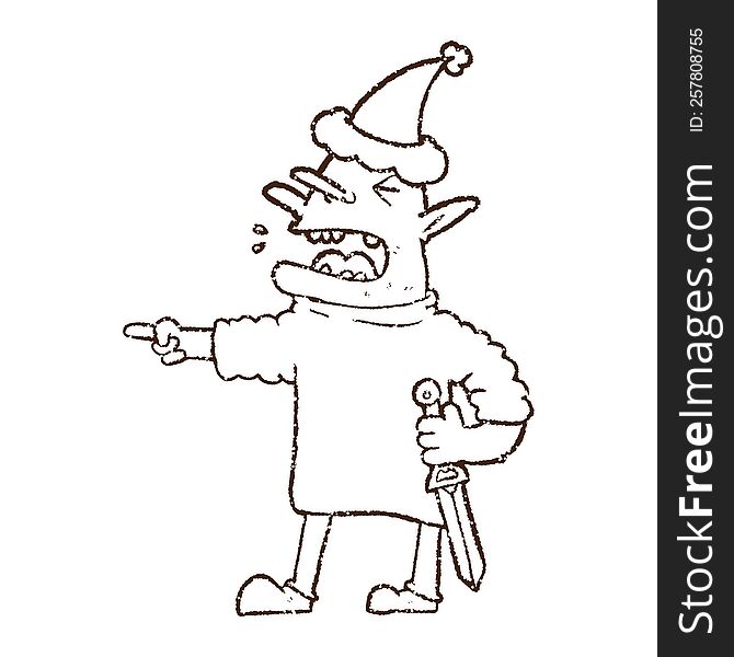 Christmas Goblin Charcoal Drawing
