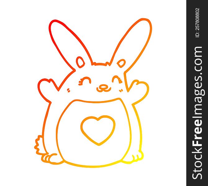 warm gradient line drawing of a cartoon rabbit with love heart