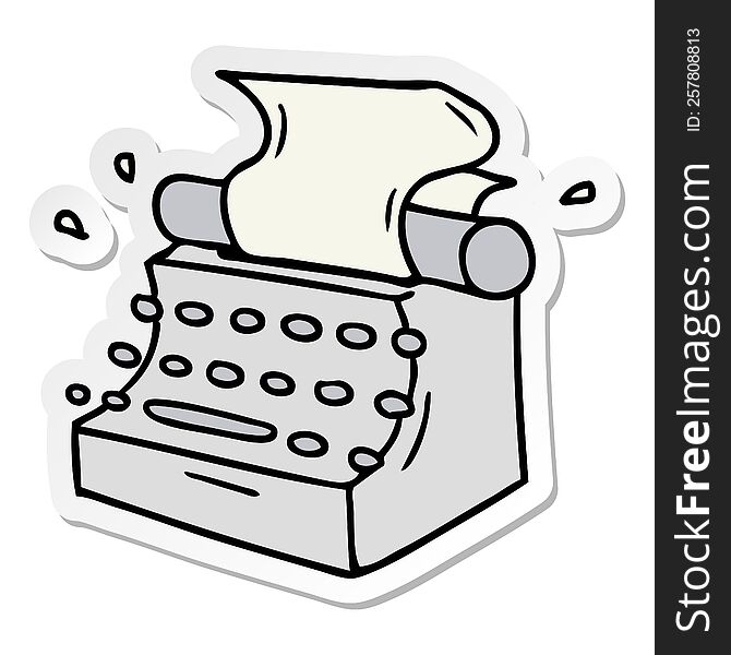 Sticker Cartoon Doodle Of Old School Typewriter