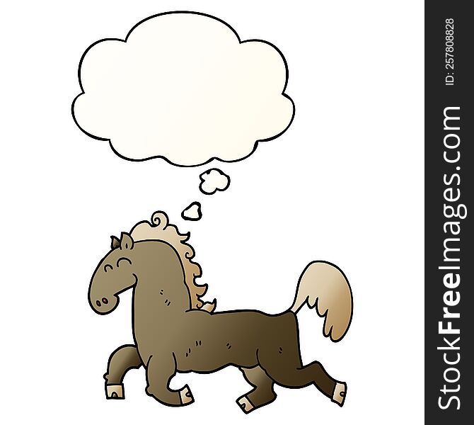cartoon stallion with thought bubble in smooth gradient style
