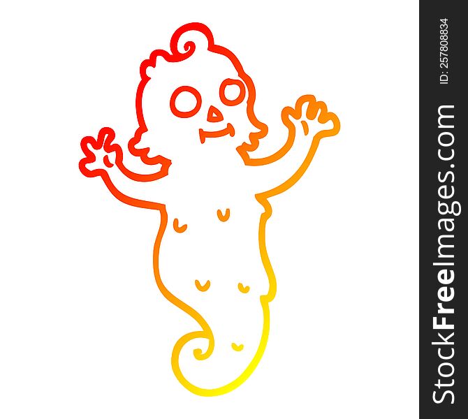 warm gradient line drawing of a cartoon spooky ghost