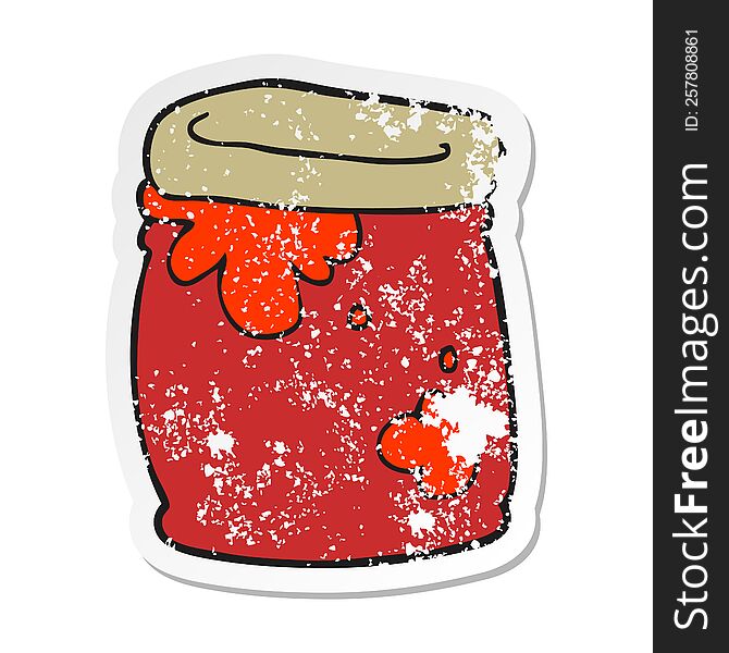 retro distressed sticker of a cartoon jar of jam