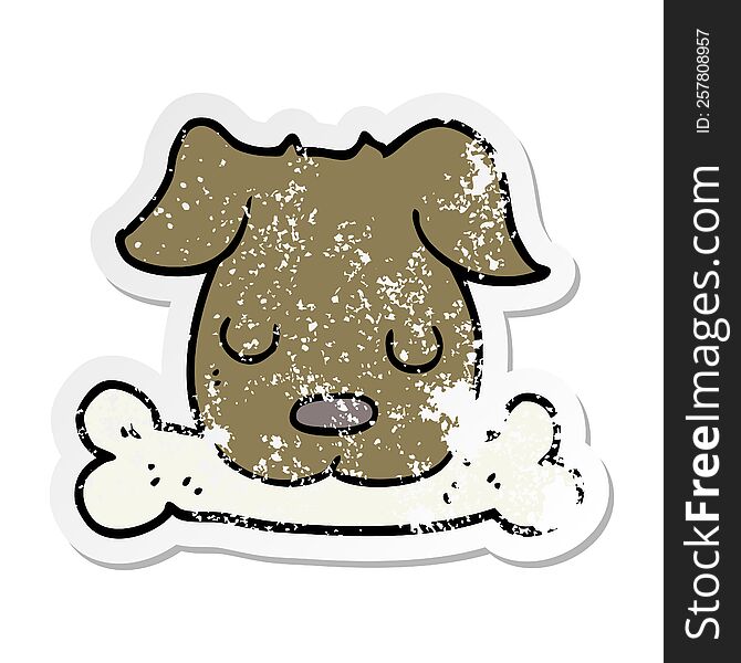 Distressed Sticker Of A Cartoon Dog With Bone