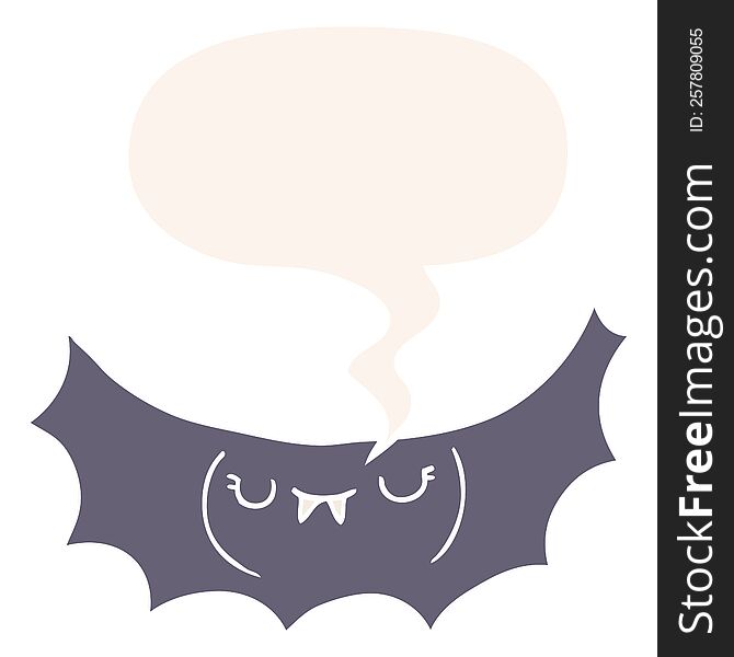Cartoon Vampire Bat And Speech Bubble In Retro Style