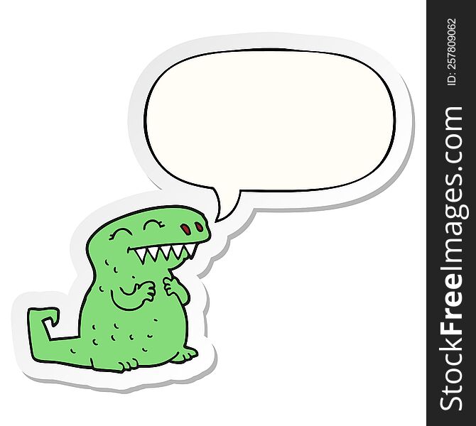 cartoon dinosaur with speech bubble sticker. cartoon dinosaur with speech bubble sticker