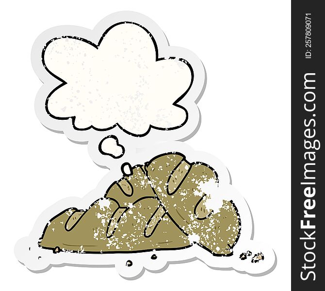 cartoon loaves of bread with thought bubble as a distressed worn sticker