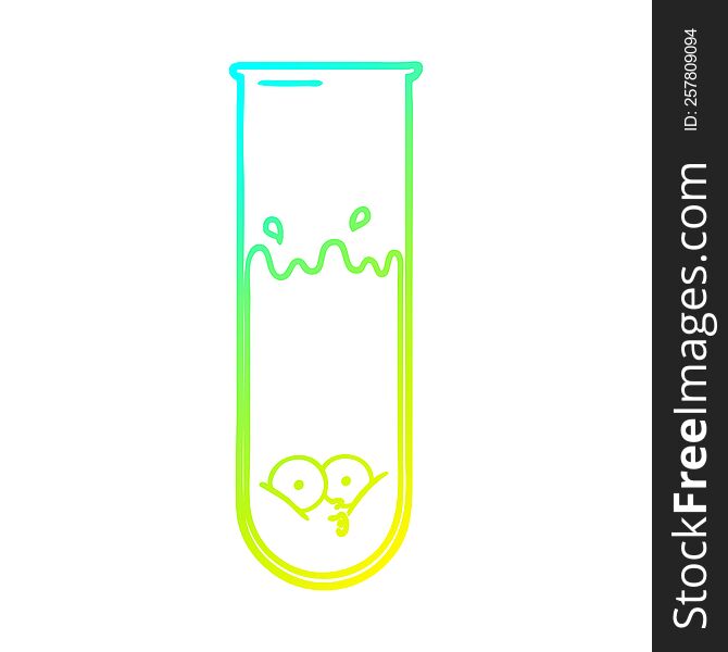 cold gradient line drawing of a cartoon surprised test tube