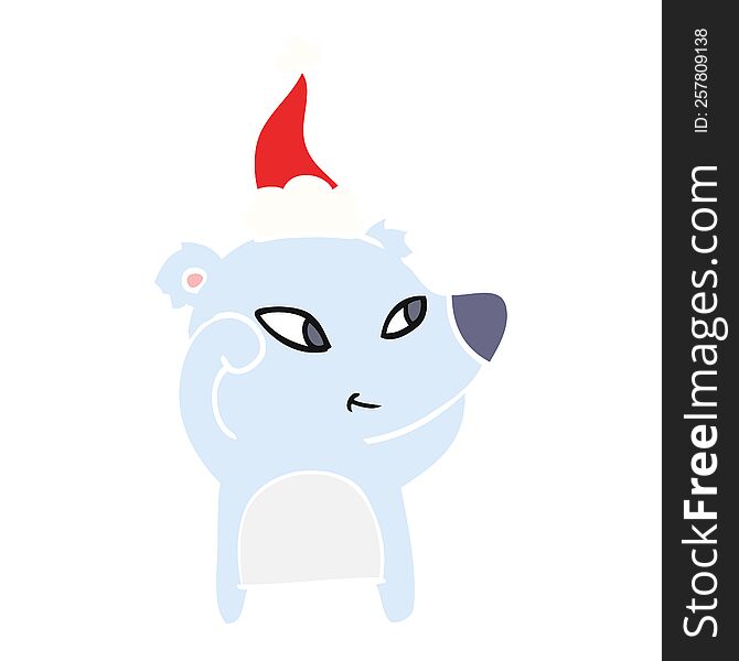 cute hand drawn flat color illustration of a bear wearing santa hat. cute hand drawn flat color illustration of a bear wearing santa hat