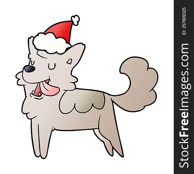 Gradient Cartoon Of A Happy Dog Wearing Santa Hat