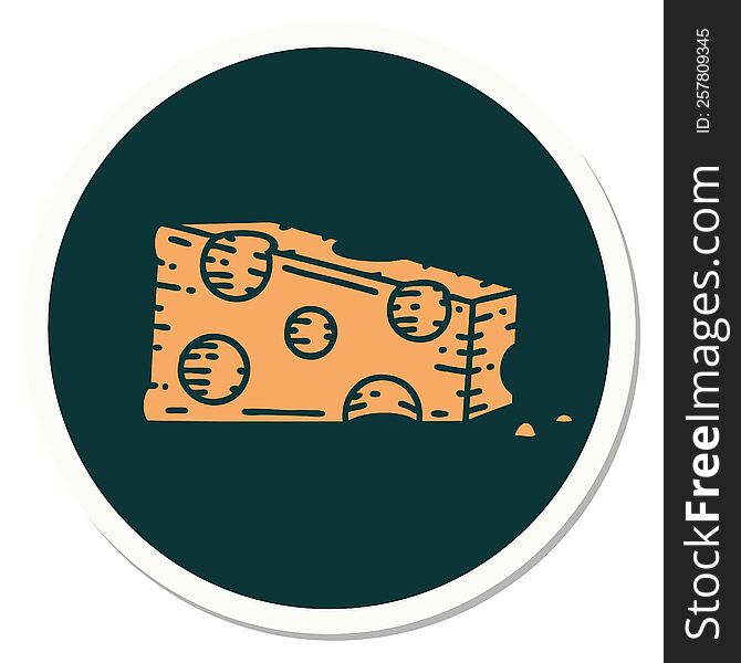 sticker of tattoo in traditional style of a slice of cheese. sticker of tattoo in traditional style of a slice of cheese