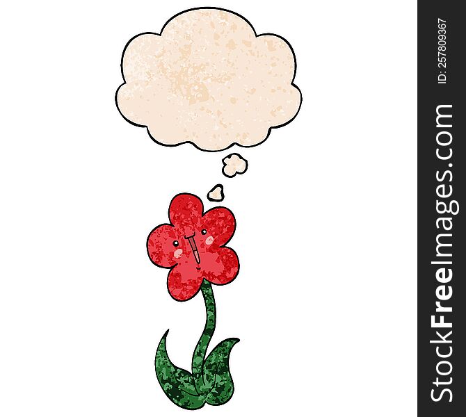 cartoon flower with thought bubble in grunge texture style. cartoon flower with thought bubble in grunge texture style