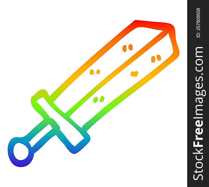 Rainbow Gradient Line Drawing Cartoon Sword