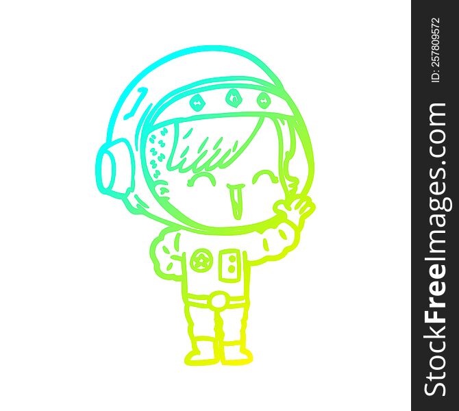 Cold Gradient Line Drawing Cartoon Happy Astronaut Girl Waving