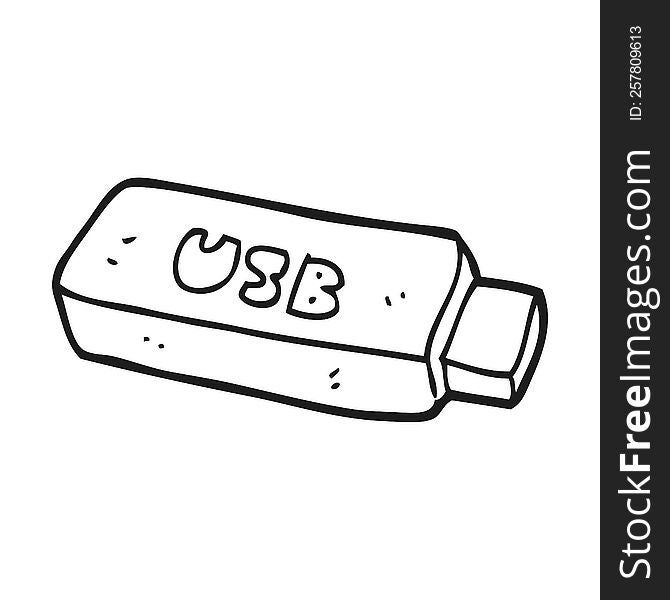 freehand drawn black and white cartoon USB stick