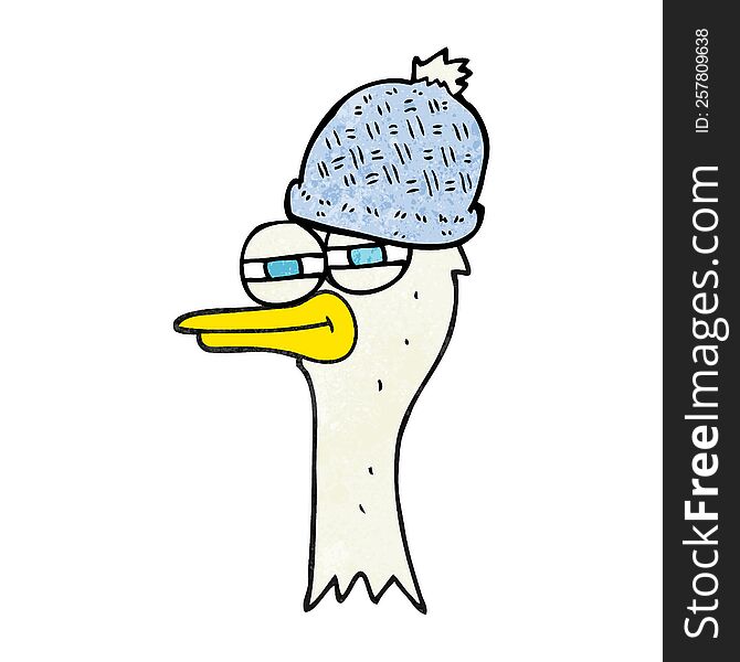 freehand textured cartoon bird wearing hat