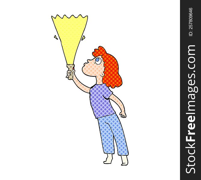 Cartoon Woman Searching With Torch