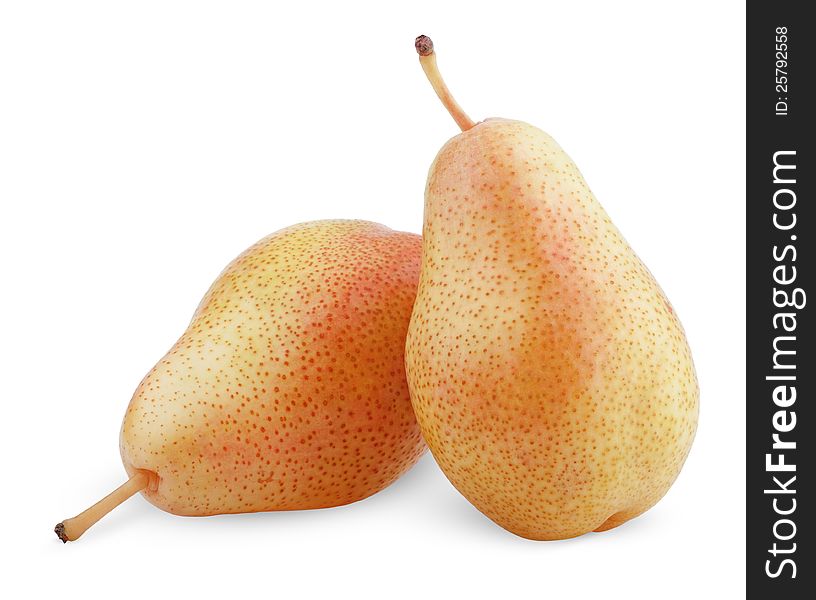 Two ripe red yellow pear fruits