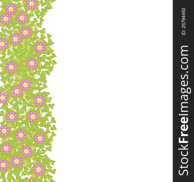 Decorative seamless element with pink flowers on green leaves vector illustration