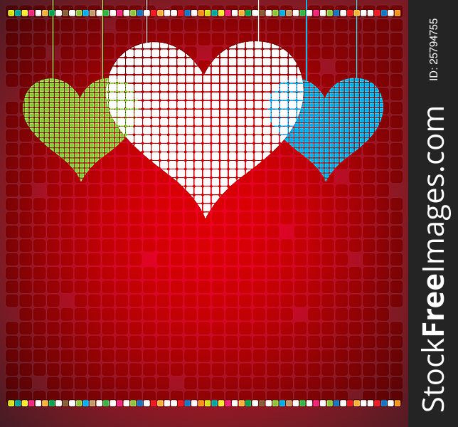 Abstract color pixel heart mosaic background