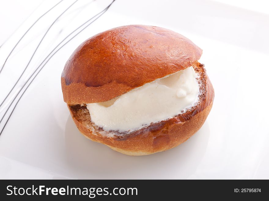 Vanilla Ice Cream Sandwich on white dish