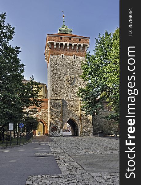 Gothic St Florian’s Gate (Brama Florianska) in Cracow, Poland. Gothic St Florian’s Gate (Brama Florianska) in Cracow, Poland