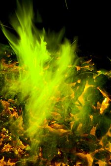 Neon Green Flames Of Fire Stock Photo