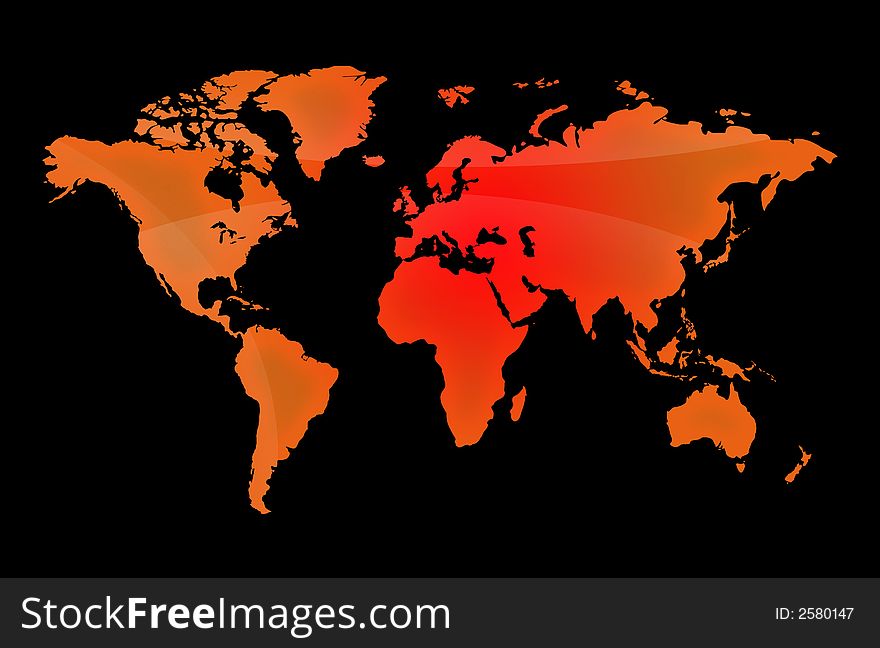 Red map of the world, abstract