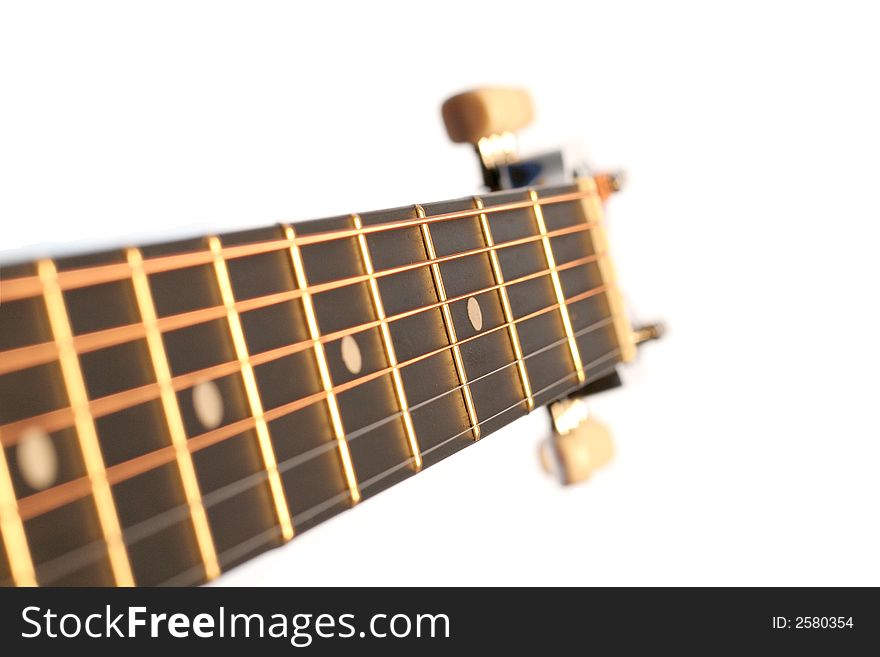 Acoustic guitar head on white background. Acoustic guitar head on white background