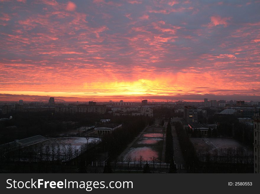 Industrial morning in moscow, sun and clouds. Industrial morning in moscow, sun and clouds