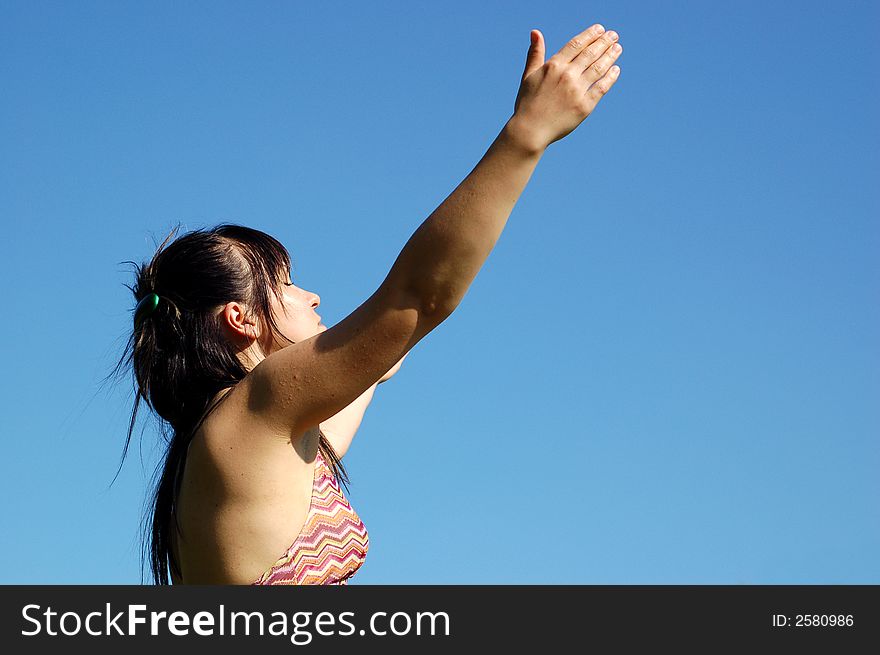 Beauty woman on sky background. Beauty woman on sky background